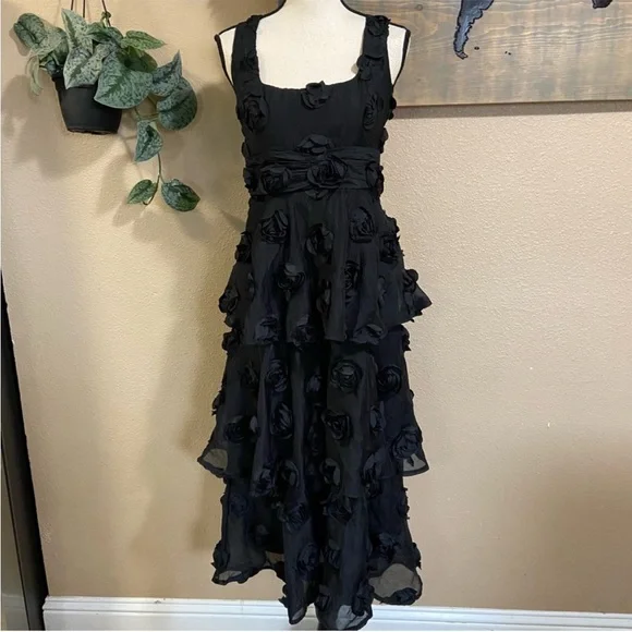 Exceptional Entrance Black Sleeveless Tiered Rosette Midi Dress - Picture 9 of 9